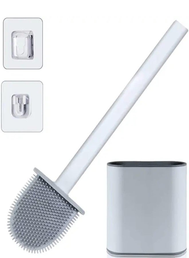 CTLH20 Toilet Brush in Silicone Material with Hard Plastic Holder Comes with Slim Flex Brush Anti-drip Set, No-Slip Long Handle Soft Silicone Bristles (Multicolor) (Pack of - (1) - Image 2